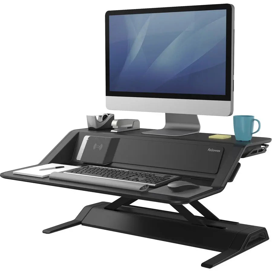 Fellowes Lotus DX Sit-Stand Workstation with Wireless Charging Station - Black