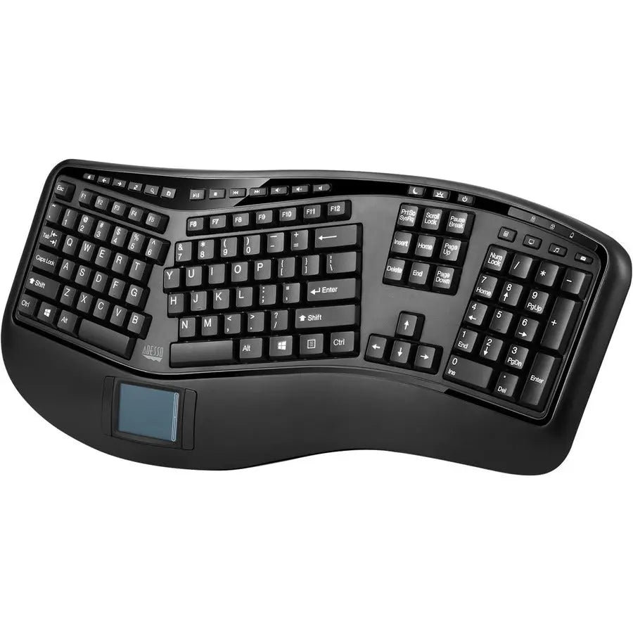Adesso WKB-4500UB 2.4GHz Wireless Ergonomic Touchpad Keyboard with Built-in Mouse and Hotkeys