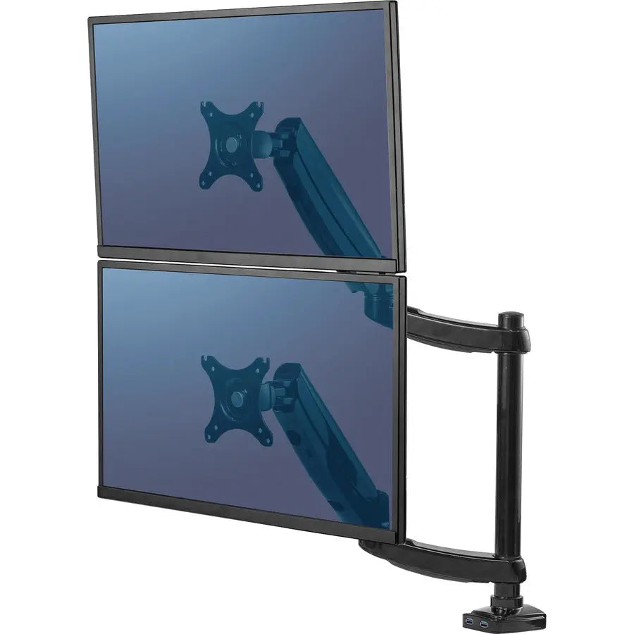 Fellowes Platinum Series Dual Stacking Monitor Arm for 27 and 32 Inch Monitors with Full Motion and USB Ports