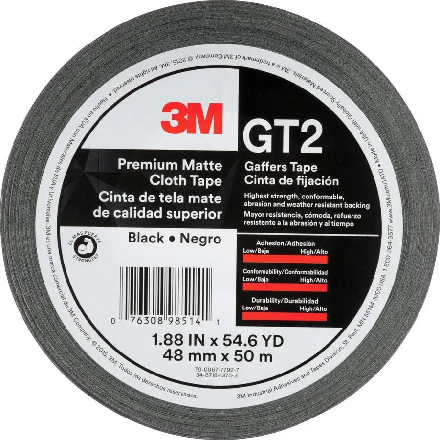 3M Gaffers Cloth Tape - Premium Matte Vinyl Tape for Indoor and Outdoor Use, 2-Inch Wide