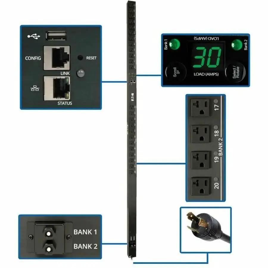 Eaton Corporation PDUMV30NETLX 2.9kW Single-Phase Switched PDU with LX Platform Interface and 24 Outlets by Eaton Corporation