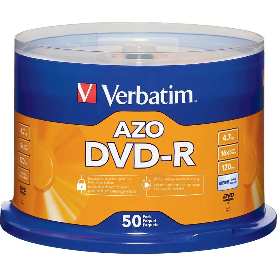 Verbatim AZO DVD-R 4.7GB 16X with Branded Surface – 50 Pack Spindle