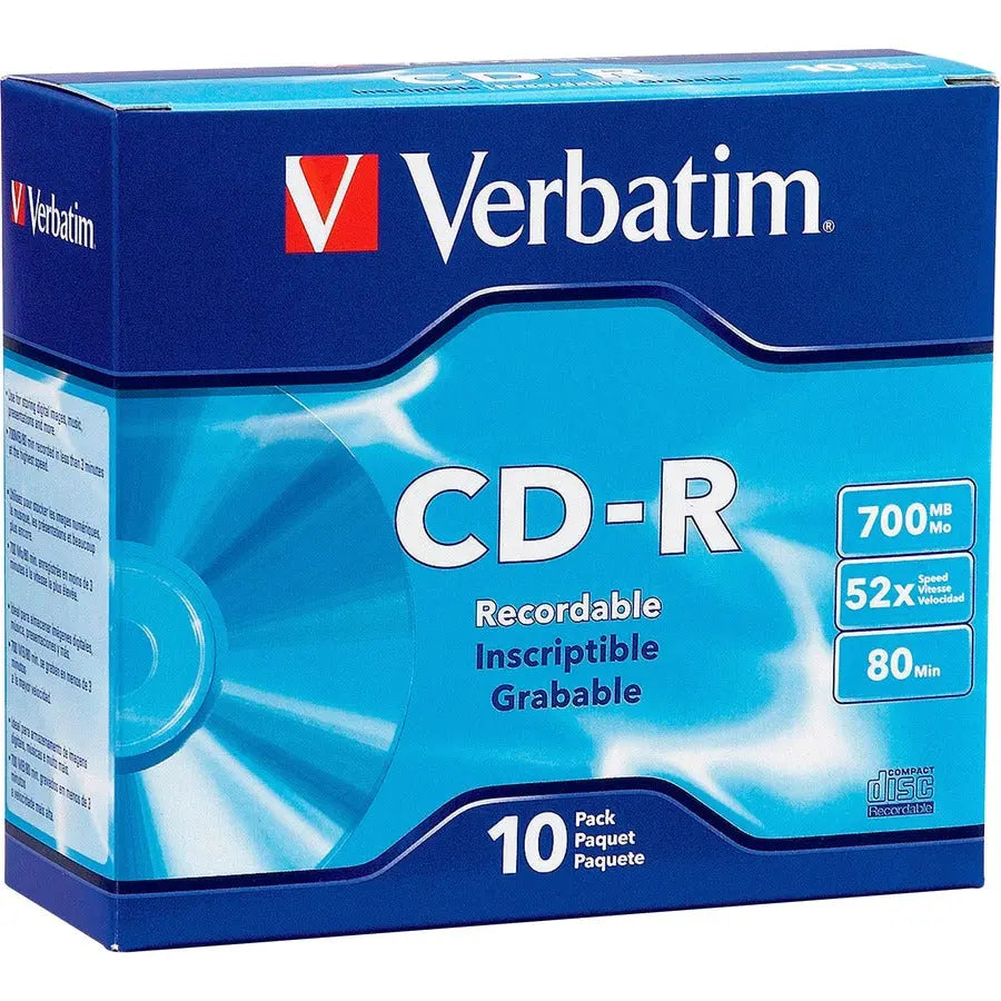 Verbatim CD-R 700MB 52X with Branded Surface - 10 Pack Slim Case