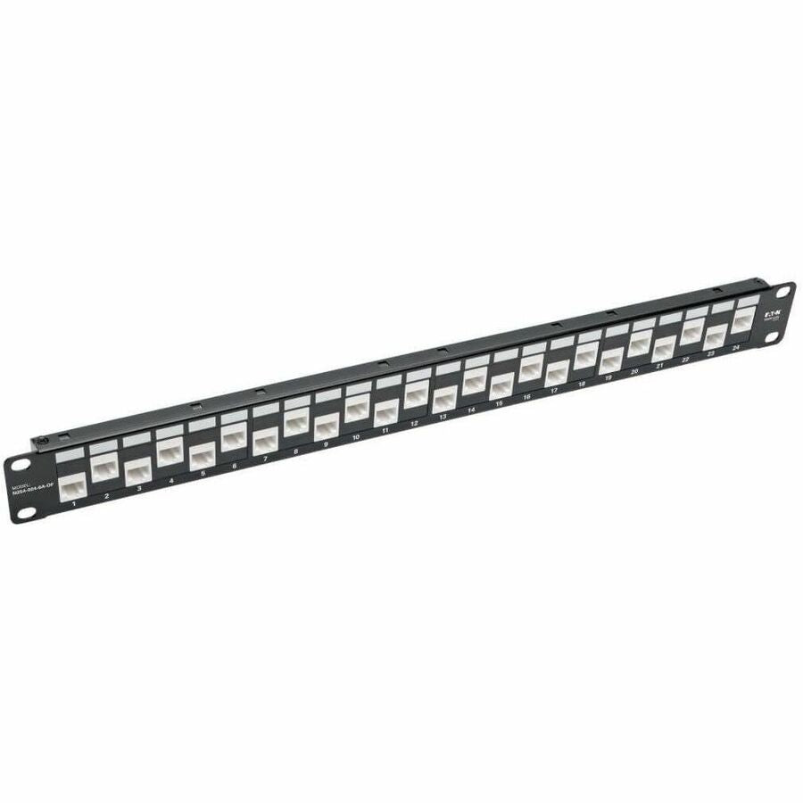 Eaton Corporation Tripp Lite Series 24-Port 1U Rack-Mount Cat6a Offset Feed-Through Patch Panel with Cable Management Bar