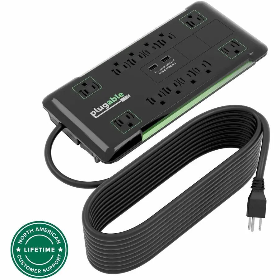 Plugable Technologies PS12-USB25 12-Outlet Power Strip with 2-Port USB Charger and 25ft Cable