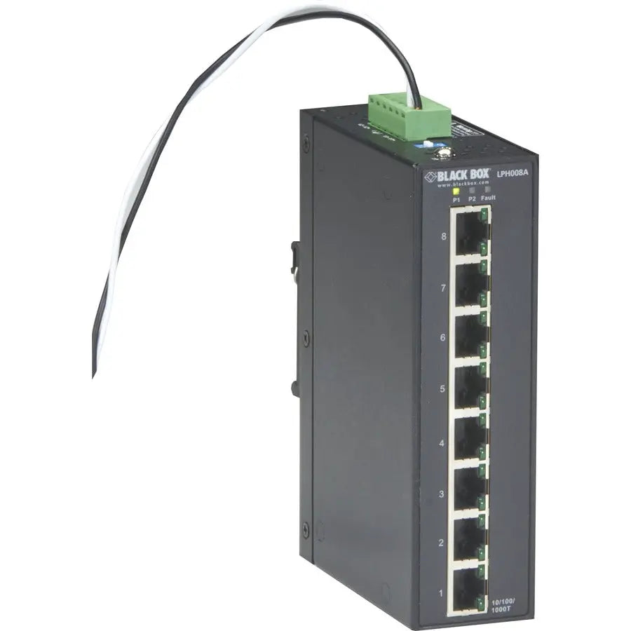 Black Box LPH008A-R2 Industrial Unmanaged Gigabit PoE+ Switch - 8 Port Ethernet Network Switch