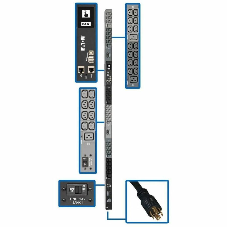 Eaton Corporation PDU3EVN10L2130B 48-Outlet 10kW 3-Phase Monitored PDU with LX Platform and Touchscreen LCD