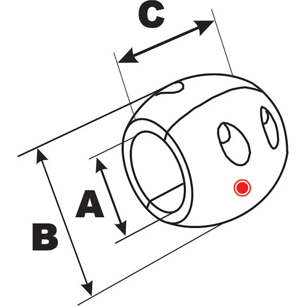 Performance Metals 3/4 inch Streamlined Shaft Anode - Aluminum with Red Spot Wear Indicator