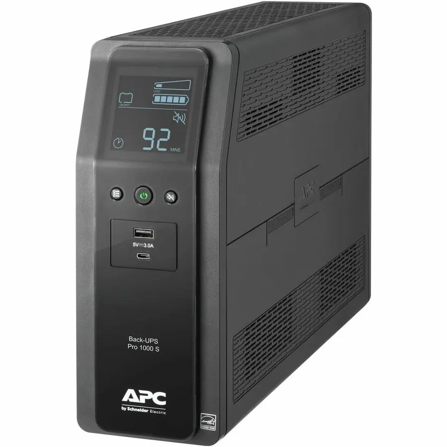 APC Back-UPS Pro, 1000VA/600W, Tower, 120V, 10x NEMA 5-15R outlets, Sine Wave, AVR, USB Type A + C ports, LCD, User Replaceable Battery