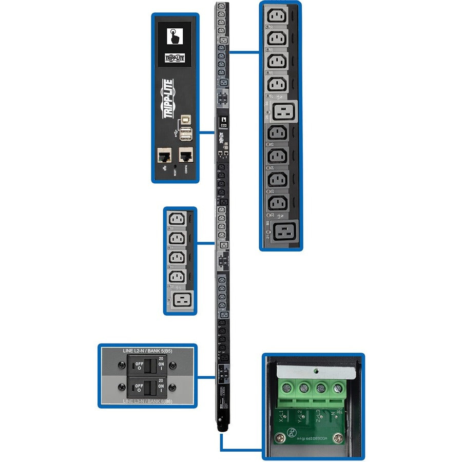 Eaton Tripp Lite Series 28.8kW 220-240V 3-Phase Switched Power Distribution Unit with LX Interface and 30 Outlets