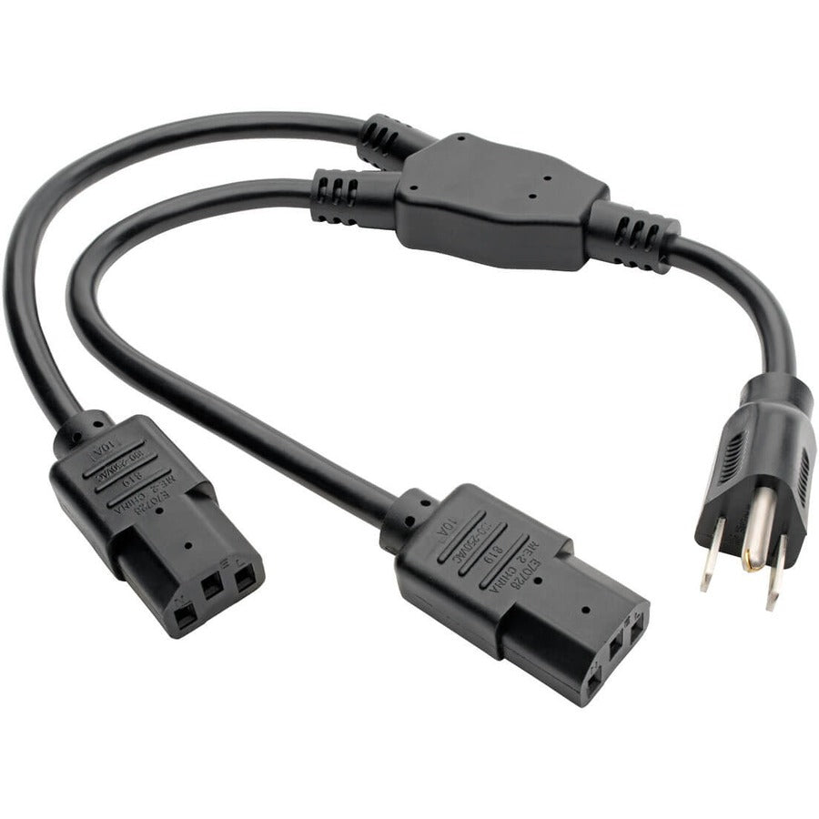 Tripp Lite by Eaton P006-18N-2 Y-Splitter Power Cable, NEMA 5-15P to Dual C13, 10A 125V, Black