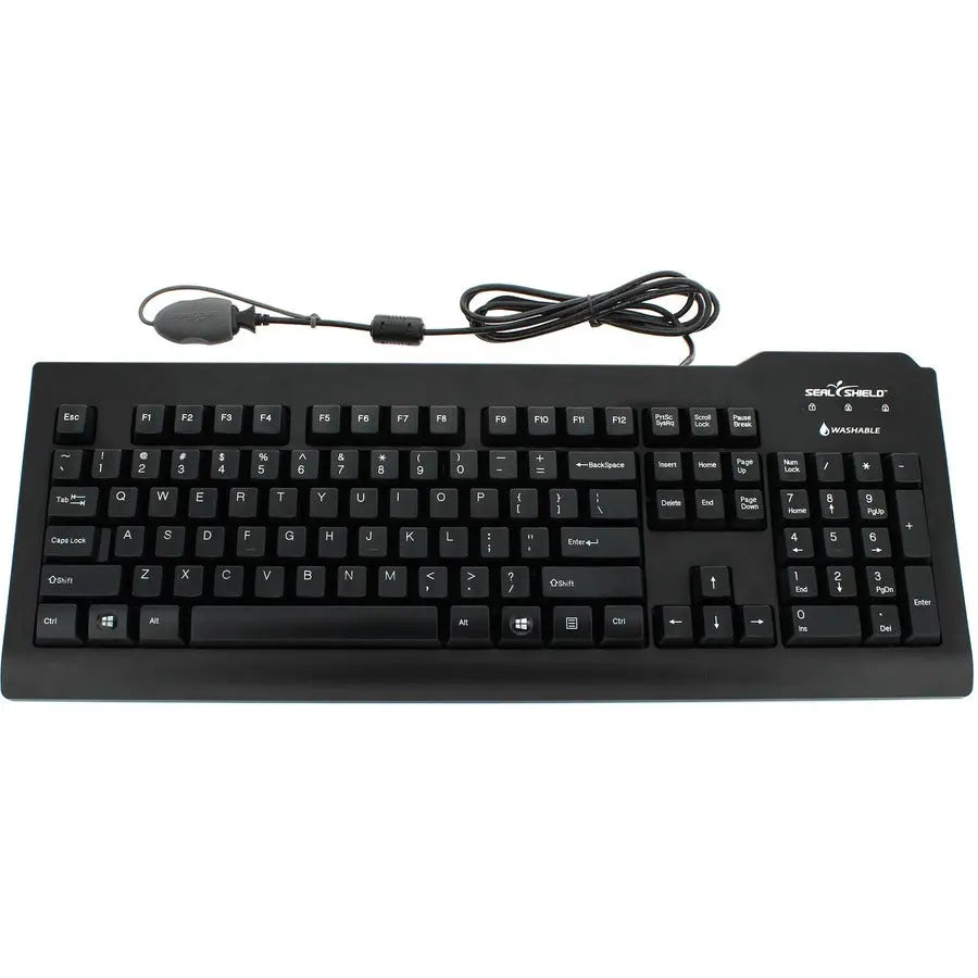 Seal Shield Silver Seal Glow Waterproof Keyboard with Long Black Cable and Backlit LED Keys