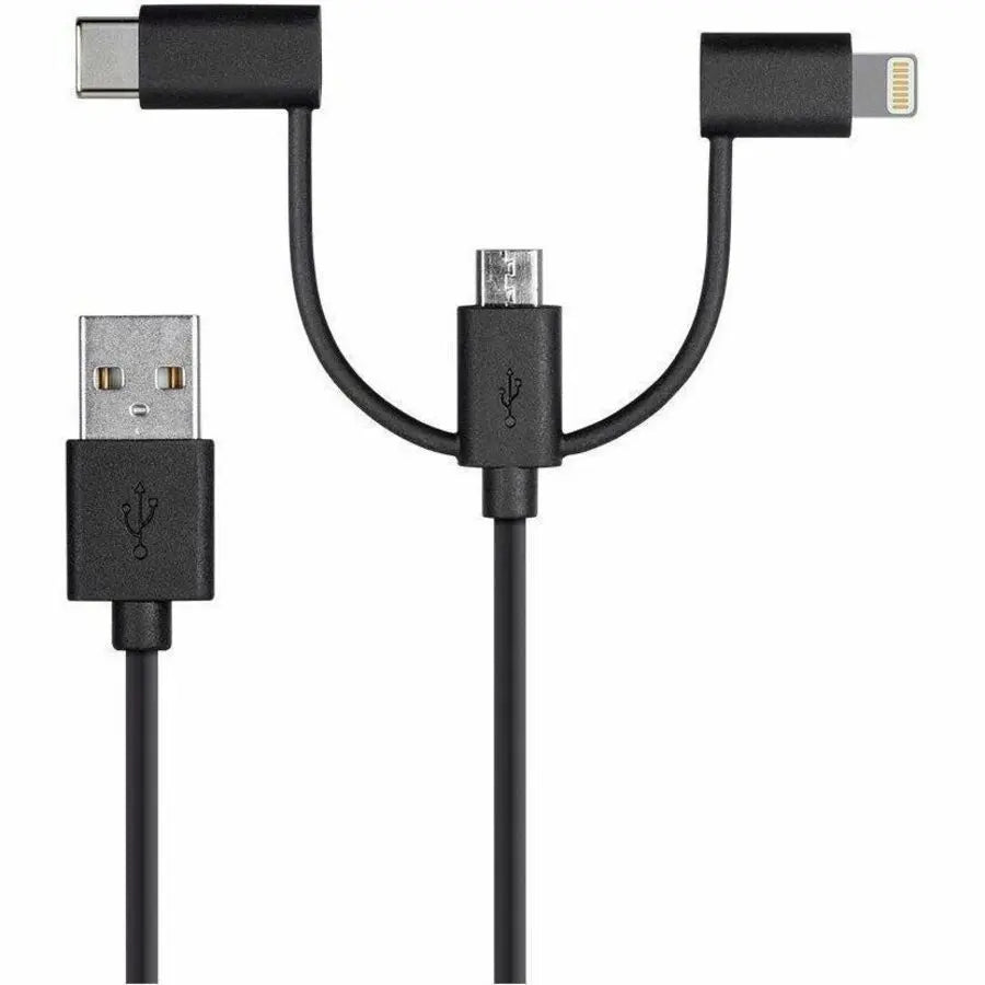 Monoprice Essential Lightning, Micro USB, and USB-C Multiport Charging & Data Transfer Cable - 3 Feet