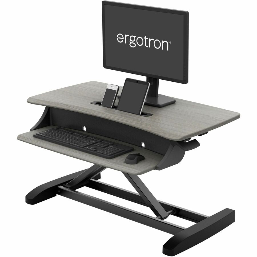 Ergotron WorkFit-Z Mini Standing Desk Workstation - Compact Height-Adjustable Sit-Stand Converter with Modern Gray Woodgrain Finish