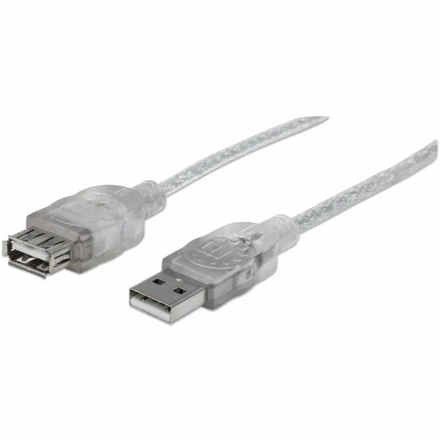 IC Intracom 340496 USB-A to USB-A Extension Cable – 10 Feet, Translucent Silver, Hi-Speed USB 2.0
