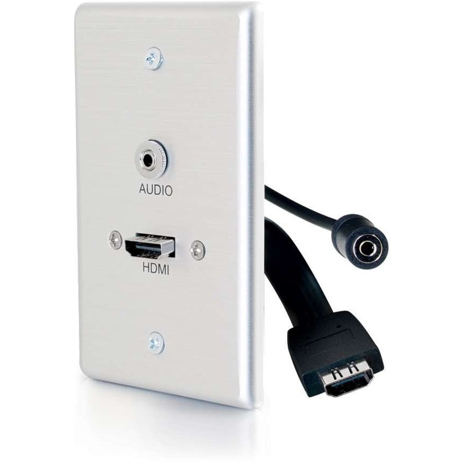 C2G Legrand Group 39871 Single Gang HDMI and 3.5mm Audio Pass Through Wall Plate in Brushed Aluminum