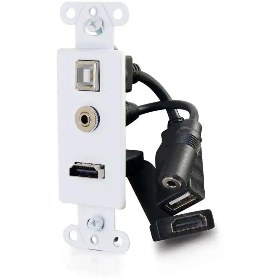 C2G Legrand 39873 Decorative Wall Plate for HDMI, USB B & 3.5mm Audio – White
