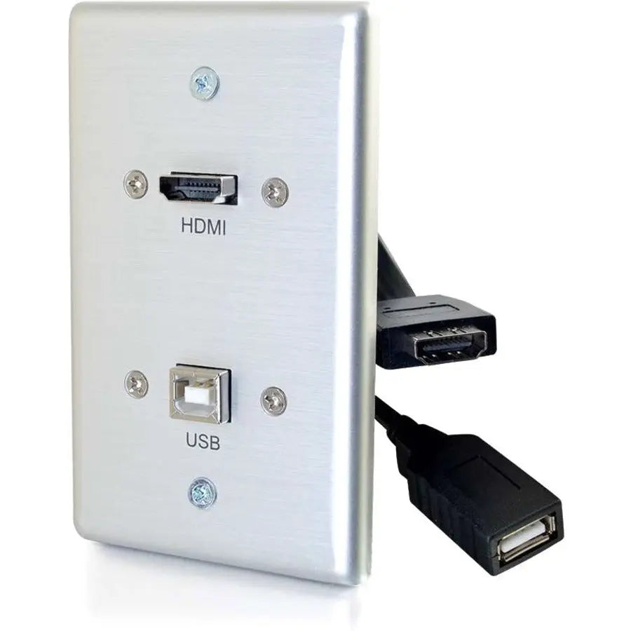 Legrand Group C2G HDMI and USB B Pass Through Single Gang Wall Plate - Brushed Aluminum