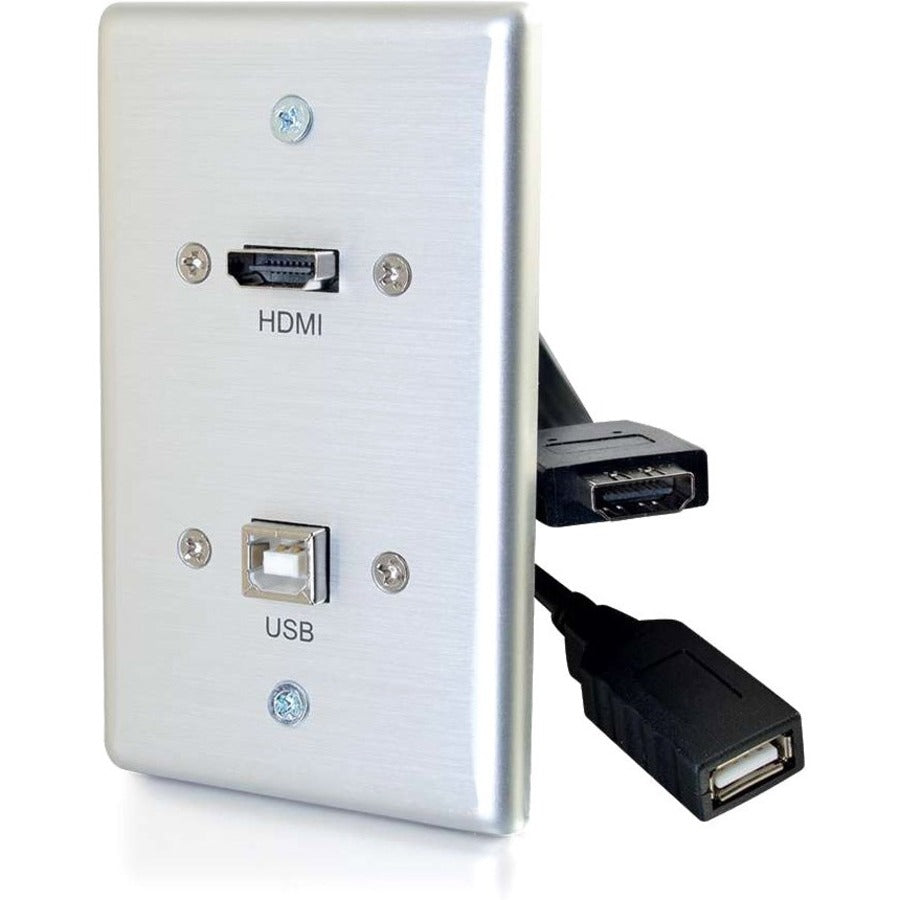 C2G HDMI and USB B Pass Through Single Gang Wall Plate - Brushed Aluminum