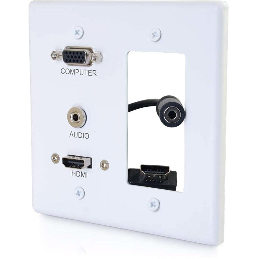 Legrand Group C2G 39877 HDMI, VGA, and 3.5mm Audio Wall Plate with Decorative Cutout – White