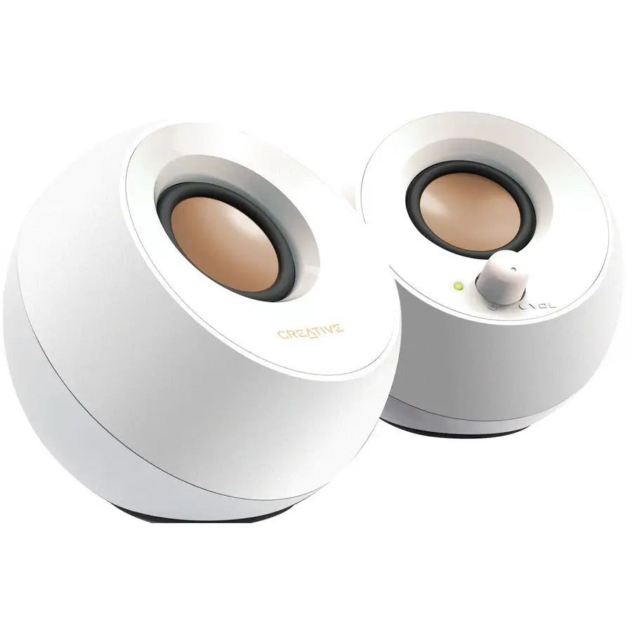 Creative Pebble 2.0 USB Desktop Speakers – Compact White Computer Speakers with Elevated Sound Stage