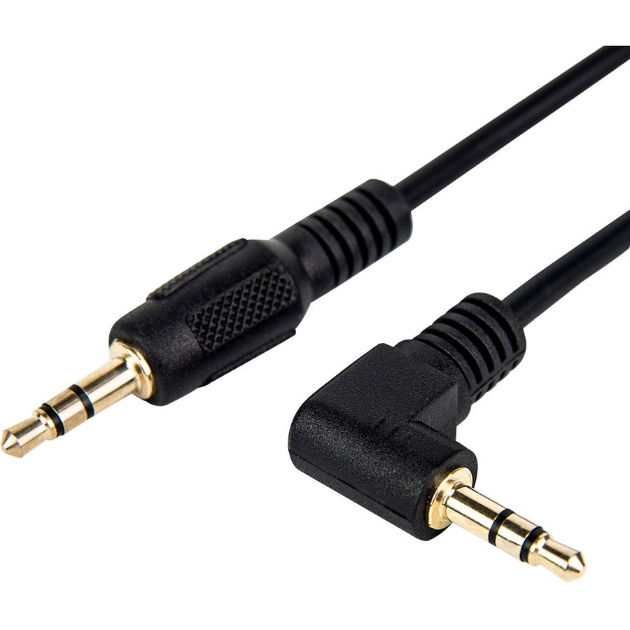 Rocstor Premium 1 ft Slim 3.5mm Stereo Audio Cable - M/M - Right Angle Male to Male - Black