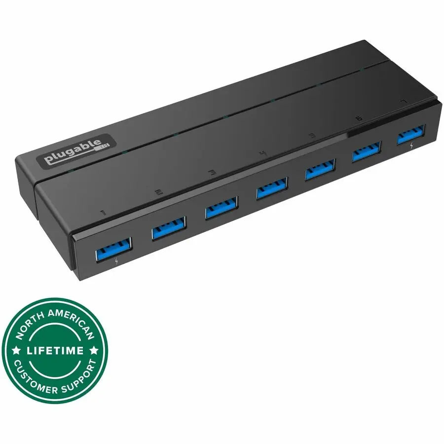 Plugable USB 3.0 7-Port Hub with 36W Power Adapter - External Matte Black USB Expansion Solution