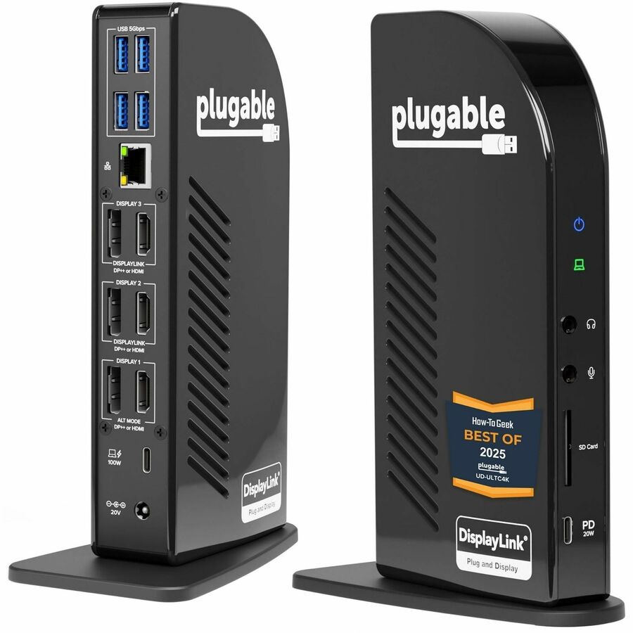 Plugable UD-ULTC4K USB-C Triple 4K Display Docking Station with 100W Power Delivery