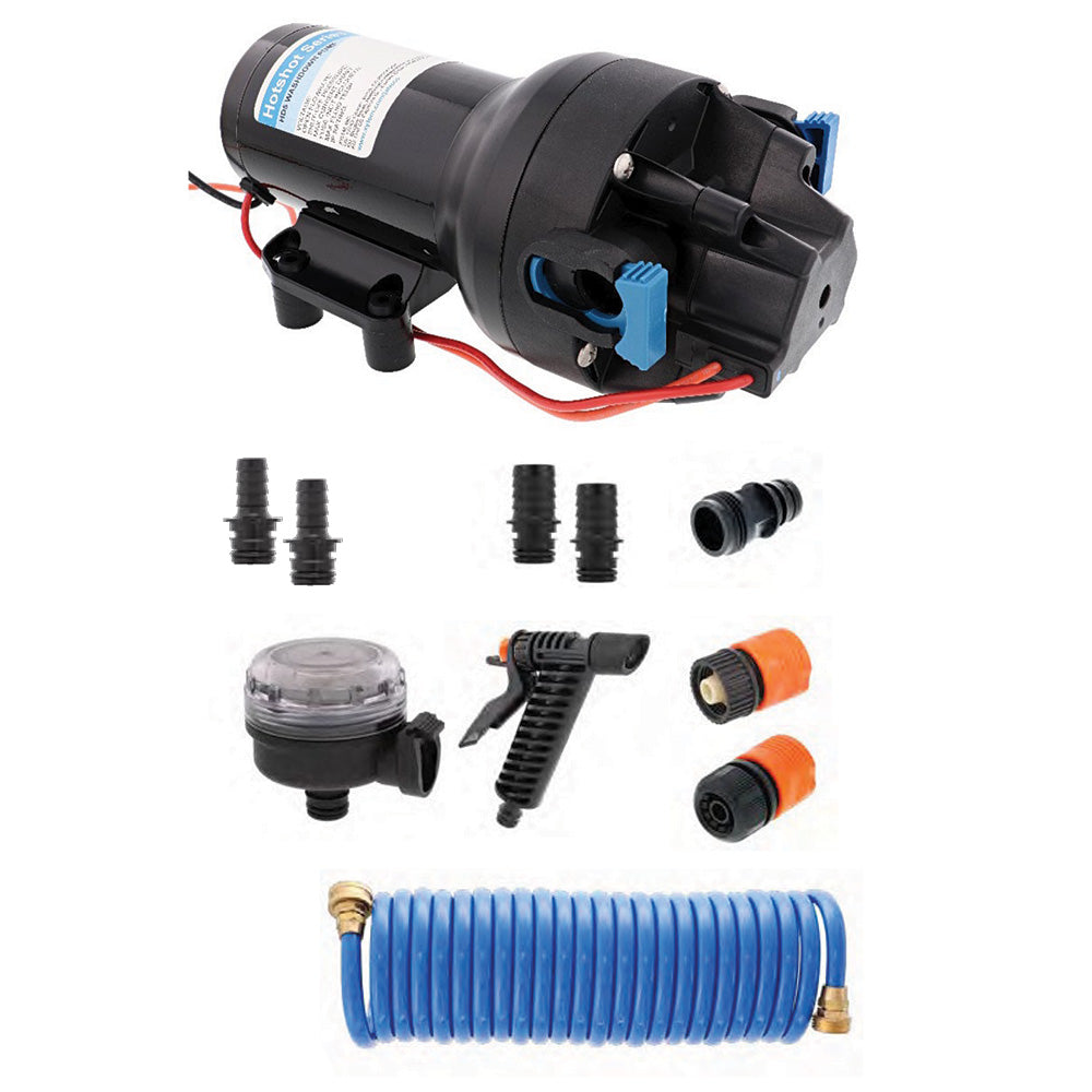 Jabsco HotShot HD5 Heavy Duty Washdown Pump Kit with 25' HoseCoil – 12V, 5 GPM, 70 PSI