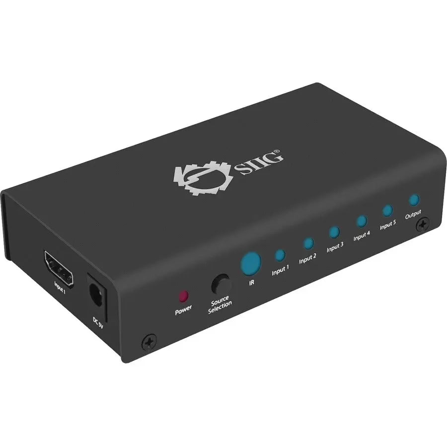 SIIG CE-H23012-S1 5x1 HDMI Switch 4K with IR Remote and HDR Support