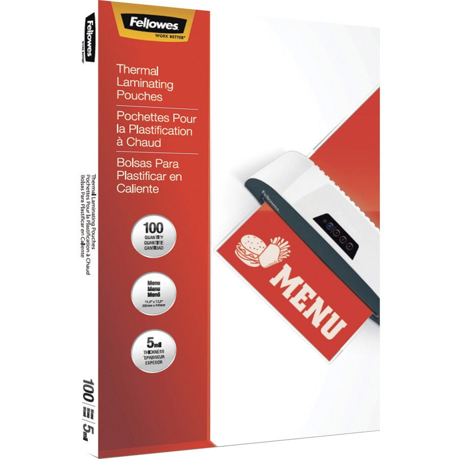 Fellowes Menu Size Thermal Laminating Pouches - Clear, Photo Safe & Dry Erase Friendly, 100 Pack