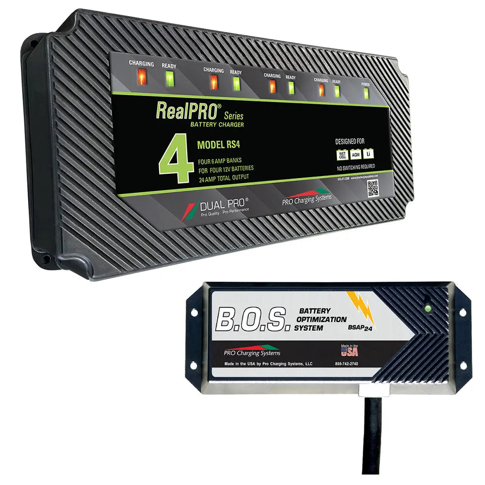 Dual Pro RS4 4 Bank Battery Charger with 2-Bank B.O.S. for Marine and Recreational Use