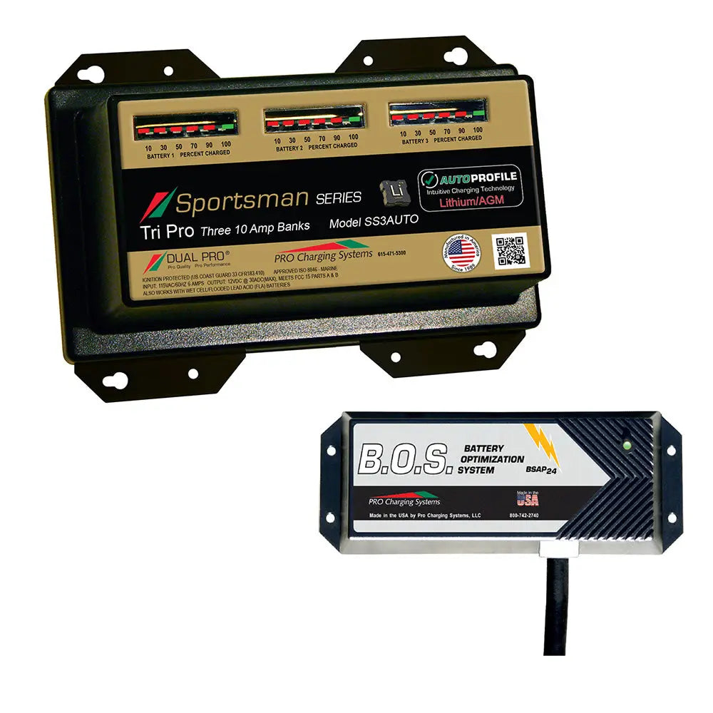 Dual Pro SS3 Auto 3 Bank Battery Charger with 2 Bank Battery Optimization System (BOS) for Marine and Recreational Use