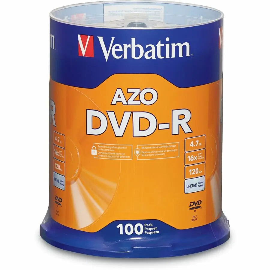 Verbatim 95102 AZO DVD-R 16X Recordable Media - 4.7GB, 120 Minutes, 100-Pack Spindle