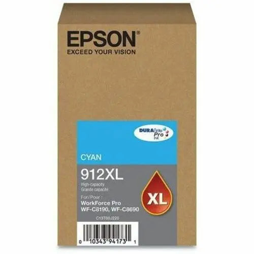 Epson DURABrite Pro 912XL Cyan High-Yield Ink Cartridge for Epson WorkForce Pro Models