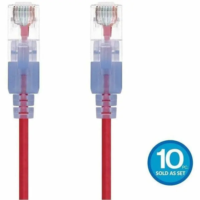 Monoprice SlimRun Patch UTP Category 6a Network Cable – 10G Ethernet, 30AWG, Bare Copper, Snagless RJ45, Red