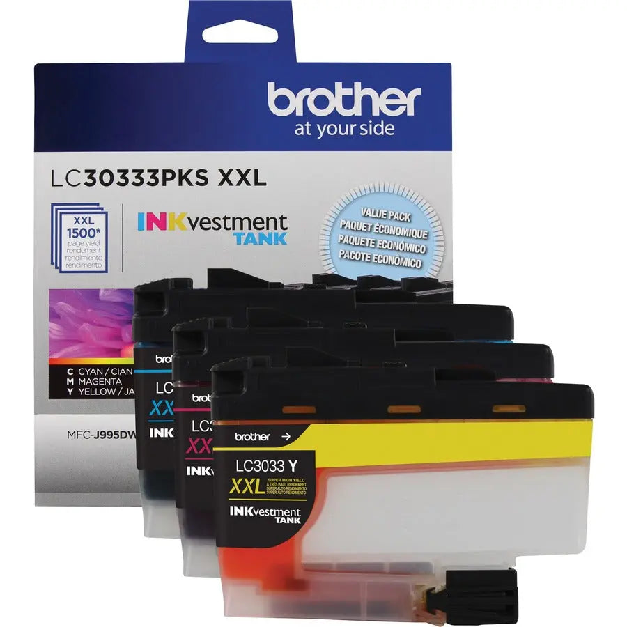 Brother Genuine LC30333PKS 3-Pack High-Yield Color Ink Cartridges for Brother INKvestment Tank Printers