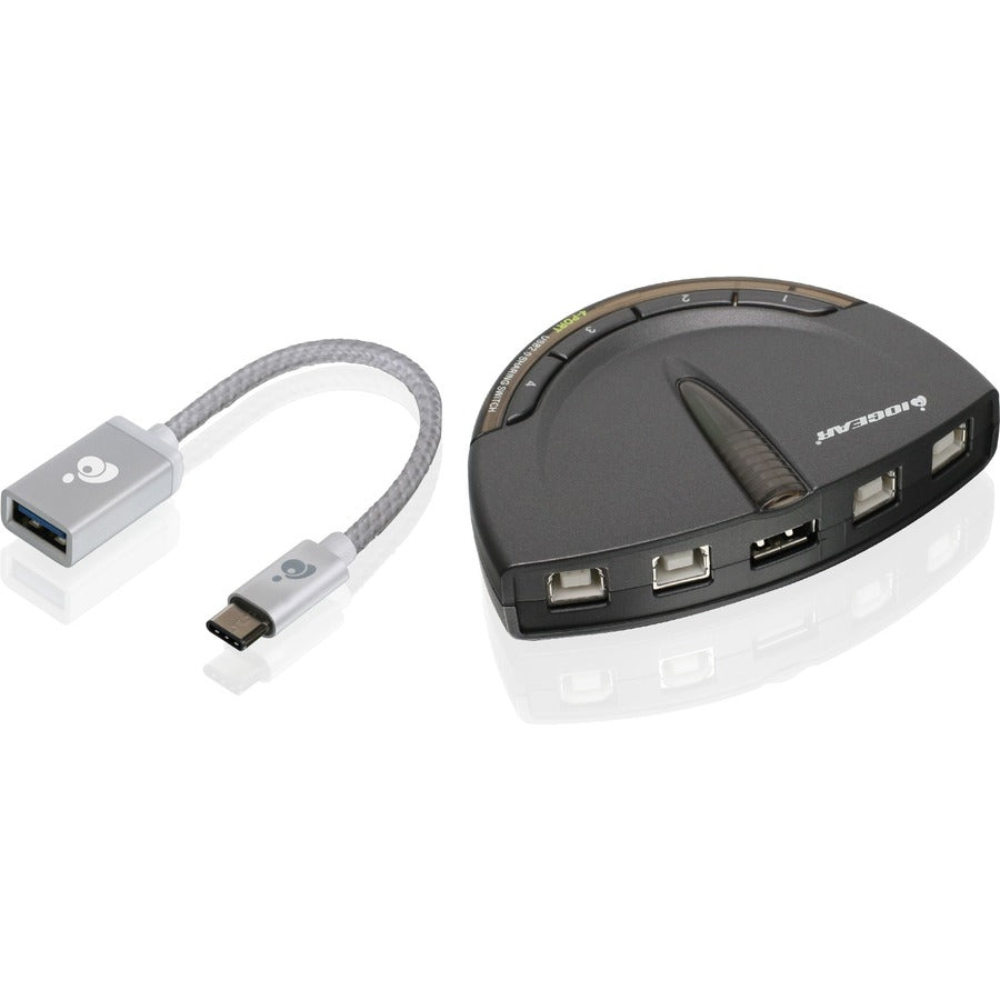 IOGEAR 4-Port USB 2.0 Printer Switch with USB-A to USB-C Adapter Kit - Shared USB Device Management for PC and Mac
