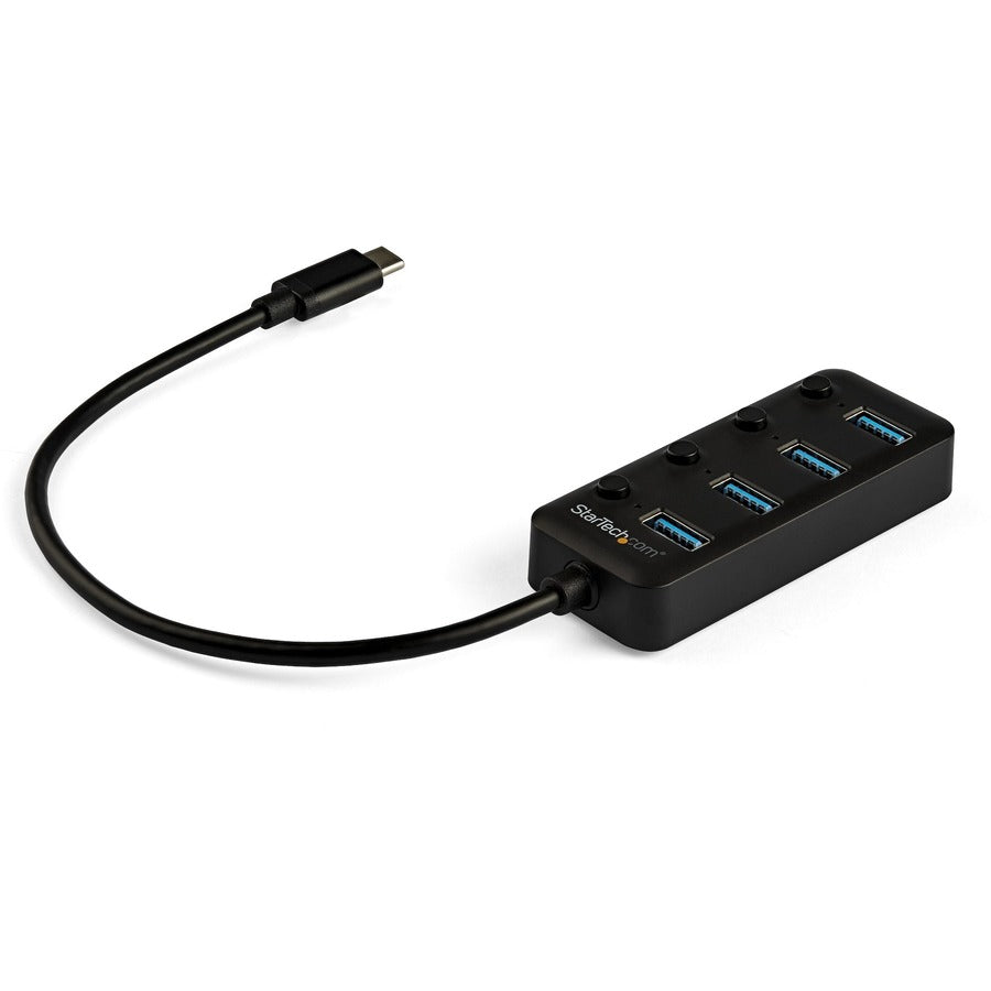 StarTech.com 4-Port USB-C Hub HB30C4AIB with 4 USB 3.0 Type-A Ports and Individual Power Switches