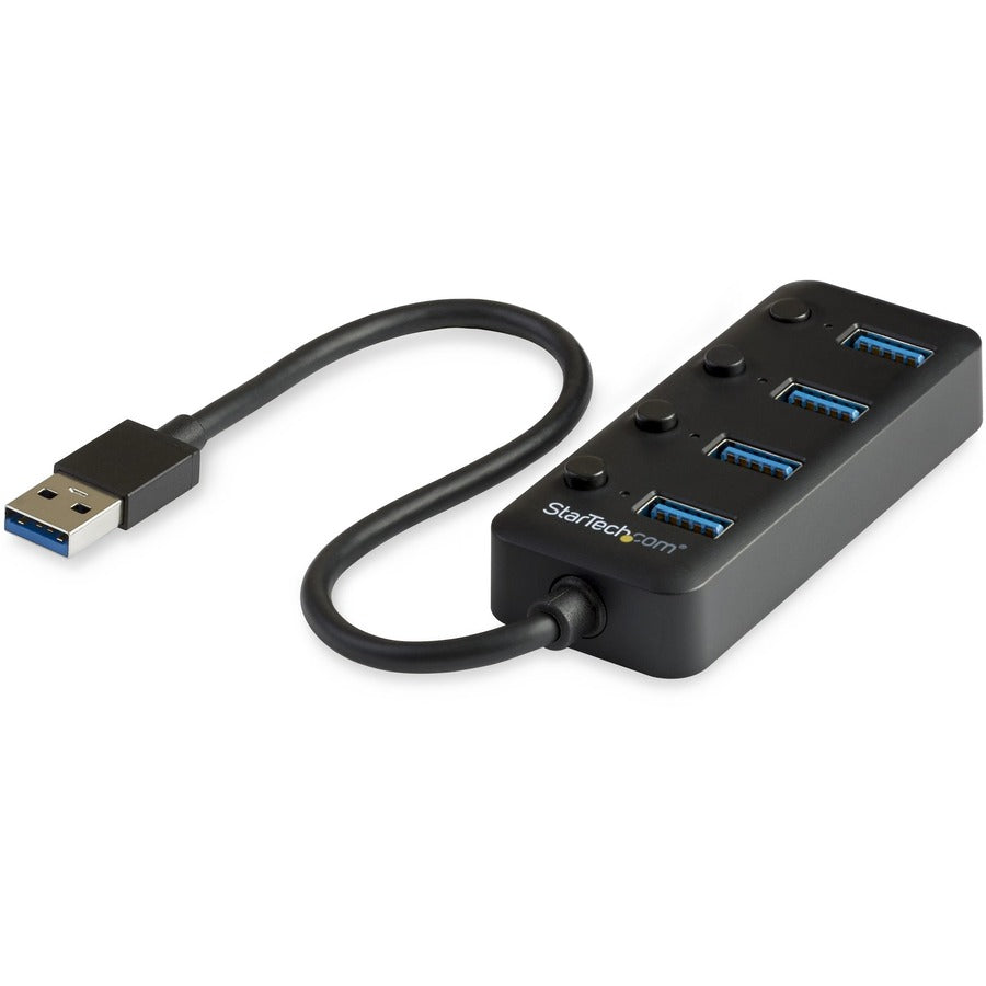 StarTech.com 4 Port USB 3.0 Hub HB30A4AIB with Individual On/Off Switches – Compact, Bus-Powered USB Expansion for Laptops and PCs