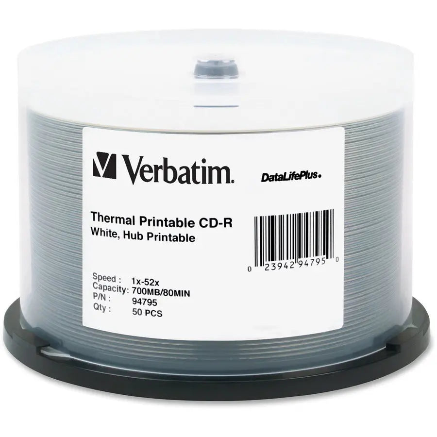 Verbatim DataLifePlus 94795 White Thermal CD-R – 700 MB, 52x Speed, 50-Pack Spindle