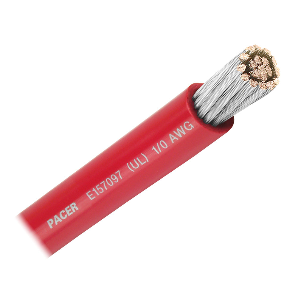 Pacer Red 1/0 AWG Marine Battery Cable – 50 Feet, Heavy-Duty Flexible Tinned Copper Wire