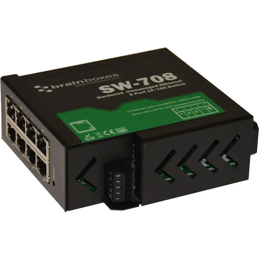 Brainboxes SW-708 Hardened 8-Port Industrial Ethernet Switch DIN Rail Mountable