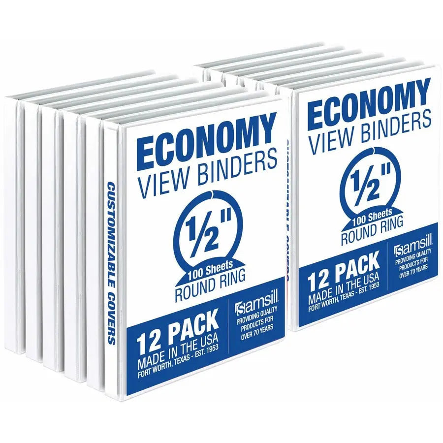 Samsill Economy View Binder 0.5 Inch with Round Rings, White, 12 Pack