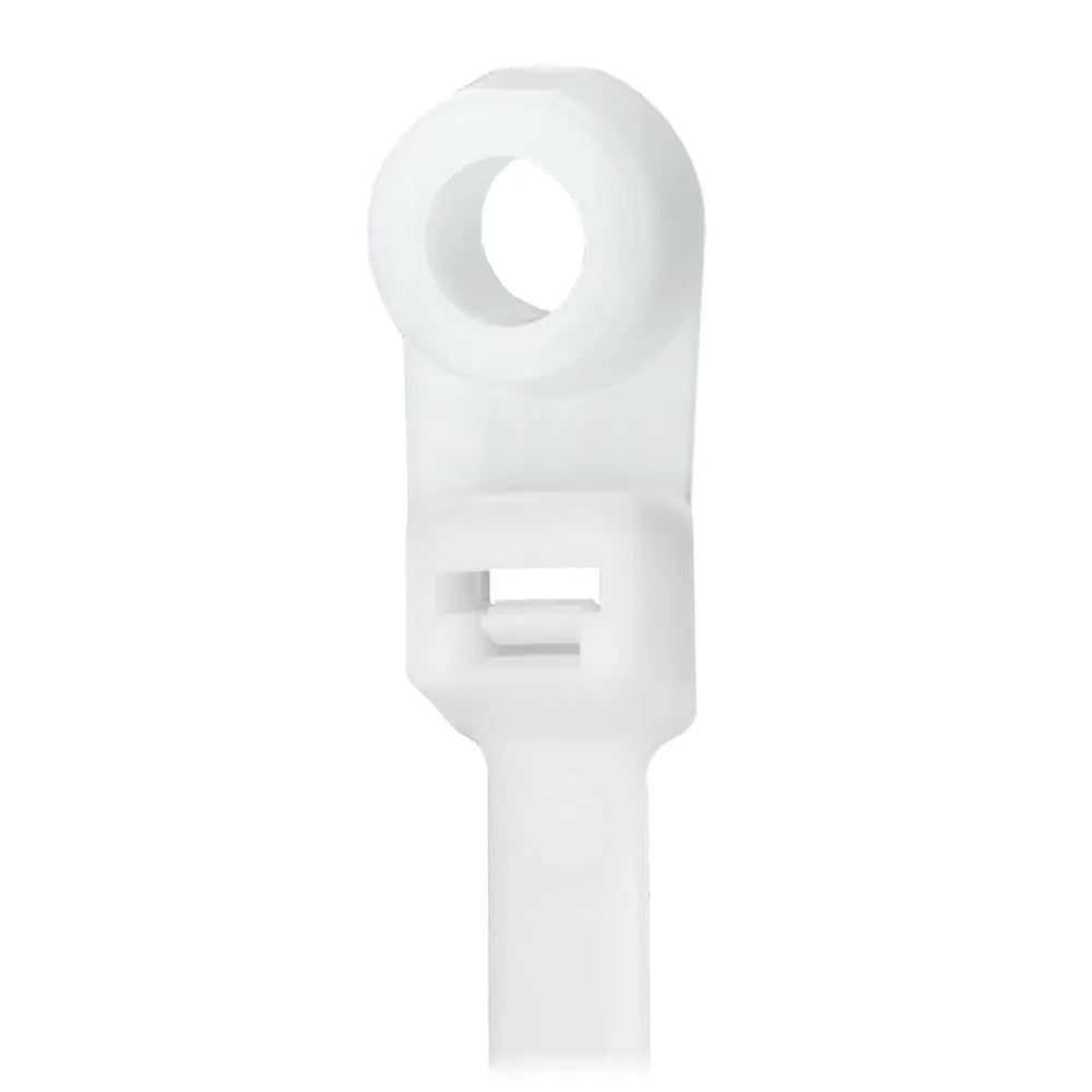 Pacer 8-Inch Cable Tie with Mounting Ring - Natural Color, 50 lb Tensile Strength, 2-Inch Bundle Diameter, 100 Pack