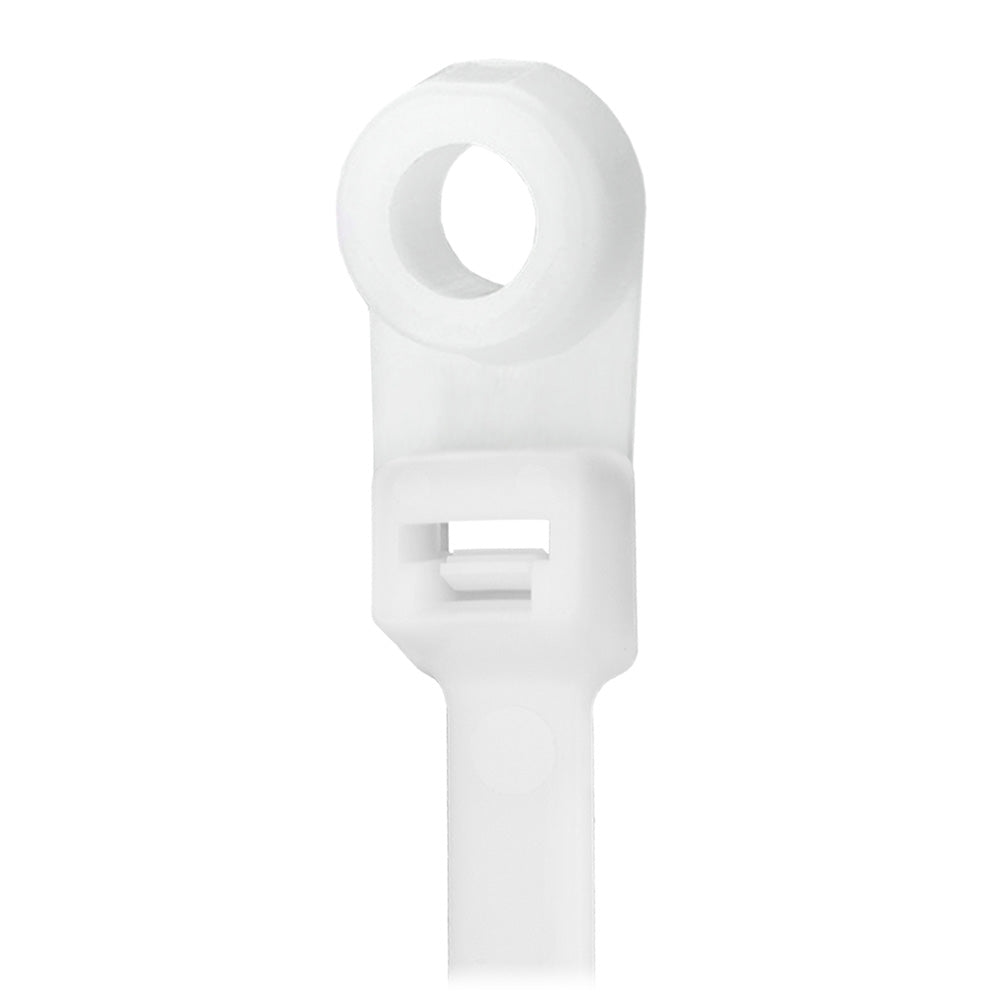Pacer 8-Inch Cable Tie with Mounting Ring - Natural Color, 50 lb Tensile Strength, 2-Inch Bundle Diameter, 100 Pack