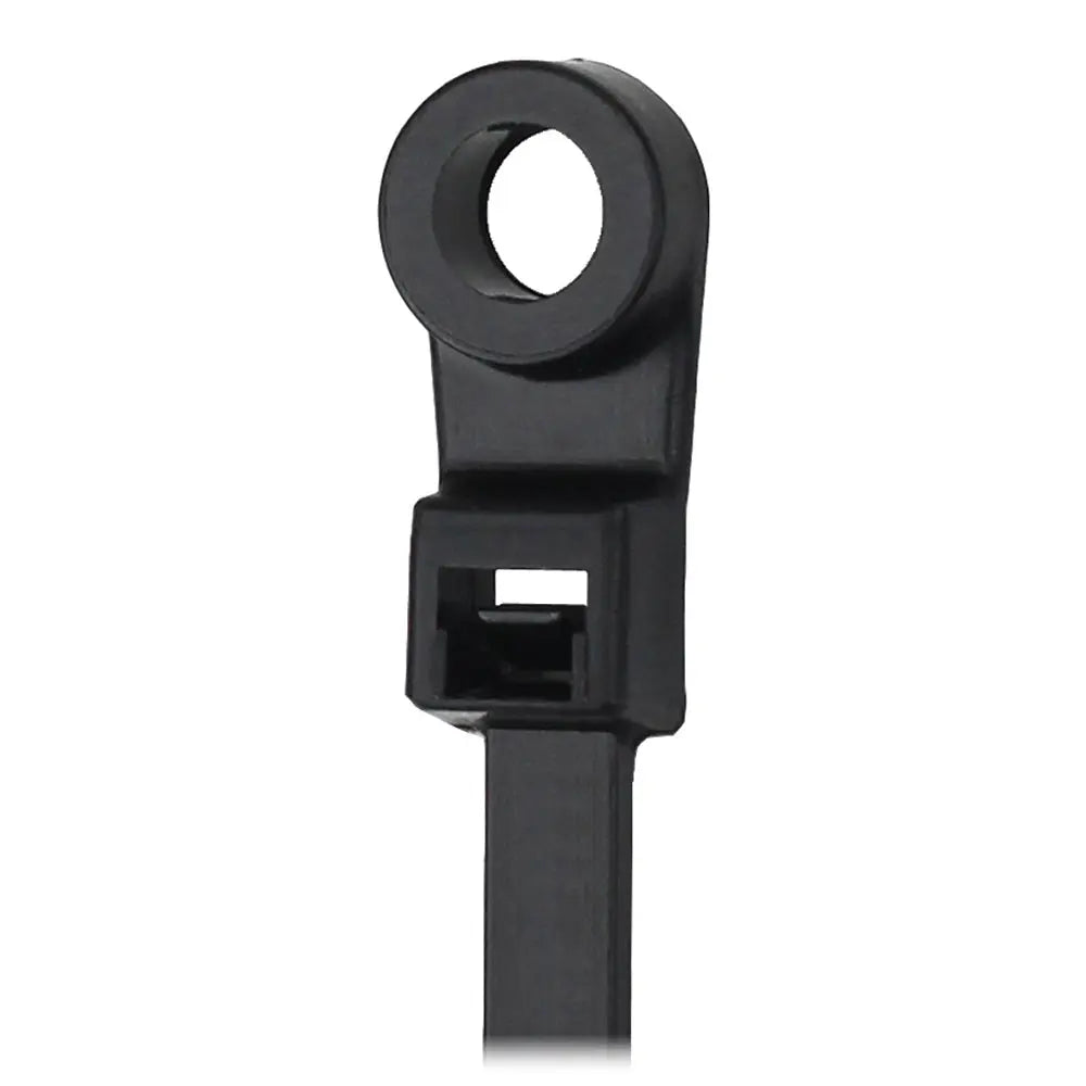 Pacer 8-Inch Black Nylon Cable Tie with Mounting Ring, 50 lb Tensile Strength, 2-Inch Bundle Diameter, 100 Pack