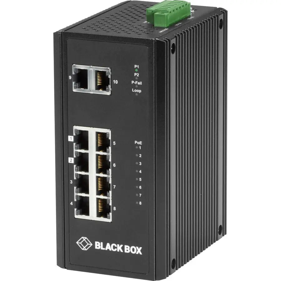 Black Box Industrial Ethernet Switch LPH3100A with 8 PoE+ Ports and 2 Gigabit Ports