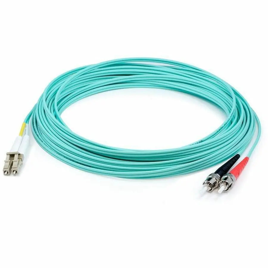 AddOn 100M LC (Male) to ST (Male) Aqua Duplex Fiber Optic Riser Cable - OM3 Multimode, Supports 10G Ethernet up to 300ft