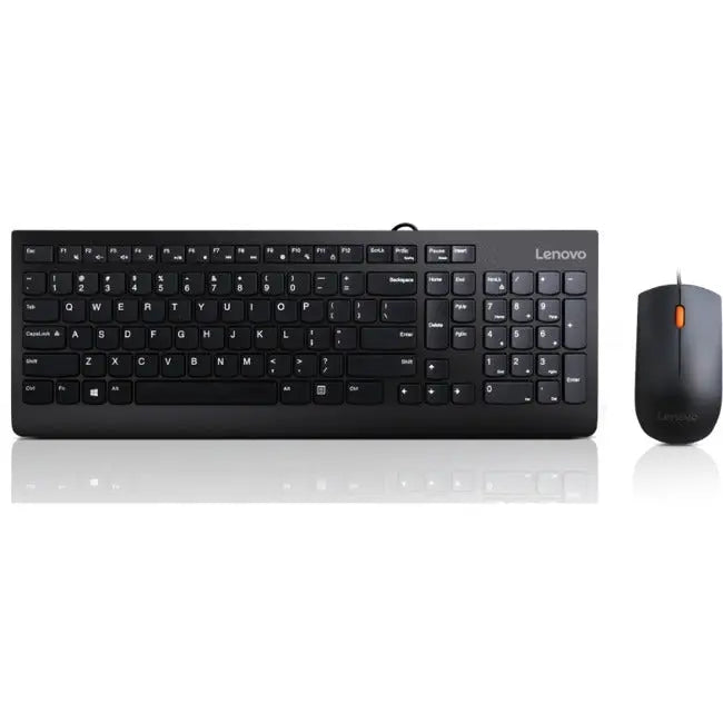 Lenovo 300 USB Combo Keyboard & Mouse - US English, Space-Saving Design with Waterproof Keyboard and Ergonomic Mouse